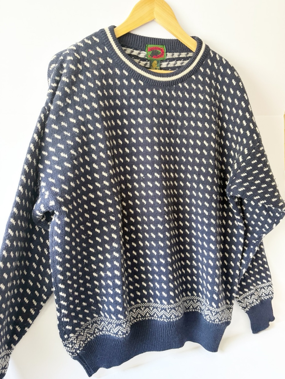 Boston Traders Navy Birdseye Wool Crewneck Sweater Fisherman Vintage Sweater XLT - Picture 3 of 6